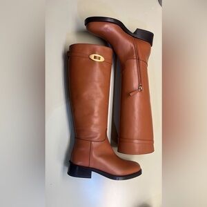Tan Leather Combat Moto Boots with Gold Accent